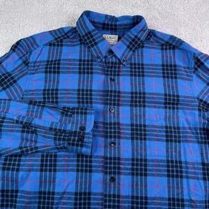 LL Bean Shirt Mens Large Tall Blue Plaid Flannel Traditional Fit Hiker Outdoors